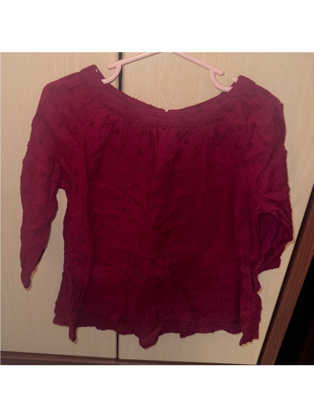 Old Navy Girls 5T Burgundy Swiss Dot Peplum Blouse Long Sleeve Top